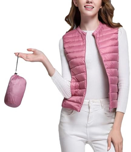 ZCXCsfp Gilet léger en duvet pour femme sans manches - Doudoune pliable ultra légère - Manteau rembourré rembourré - Gilet matelassé, rose, L