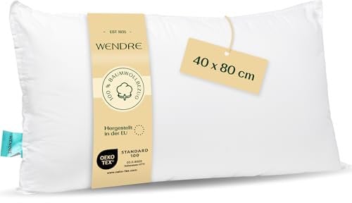 WENDRE Schlaf Atmungsaktives Kissen 40x80 cm - Weich, 100% Baumwolle Kissenbezug, Waschbarer - Luxus Bequeme Kopfkissen für das Bett - Langlebige, Hypoallergene Kissen, Oeko-Tex Zertifiziert