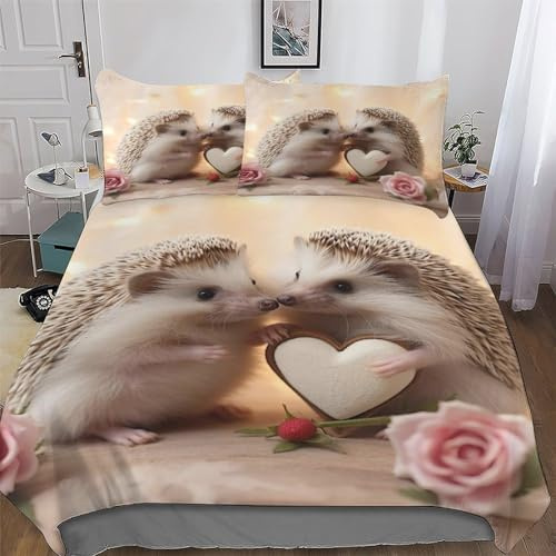 AAPZY Igel Bettwäsche Set 2 teilig Superweiches Microfaser Bettbezug Mit Reißverschluss Und Kopfkissenbezug Deckenbezug Für Jungen Mädchen Bettbezüge Single (135x200cm)
