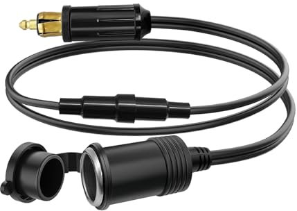 Giantdeer 30cm Prolunga Adattatore da DIN ad Accendisigari Standard(18AWG), Fusibile Sostituibile da 10A, Adattatore per Presa Standard DIN con Copertura Impermeabile, per Auto/Moto/Barca da 12V/24V