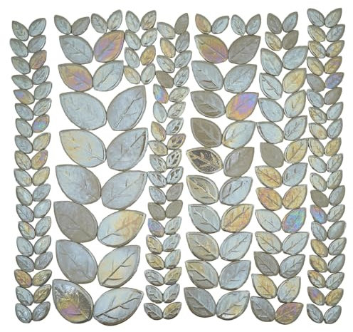 Yuvori Piastrelle per mosaico in ceramica iridescente con petali e foglie, dimensioni miste, 0,5 kg, fai da te, decorazione per interni ed esterni (foglie bianche)