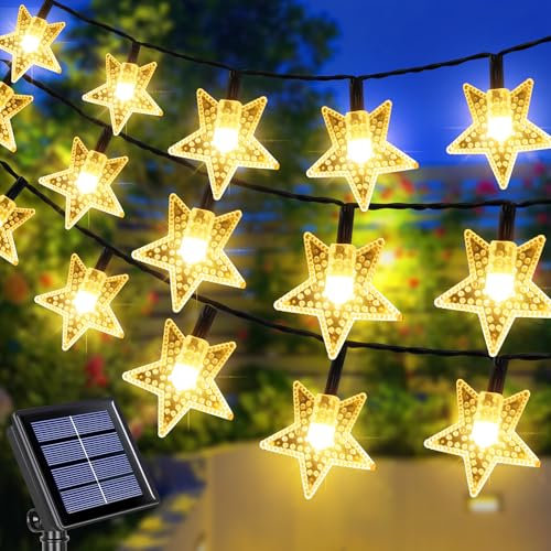 Fohil Guirnalda Luces Exterior Solar, 12M 100 LED Estrellas Cadena de Luces de Navidad Solares Exteriores 8 Modos IP65 Impermeable Decoración de Navidad Exterior, Bodas, Balcón,Patio, Jardín