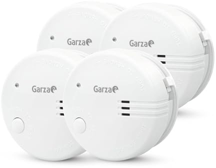 Garza - Pack de 4 Detectores de Humo Mini, Diseño Ultracompacto, Sensor Fotoeléctrico, Alarma 85dB, Batería 9V Incluida, Instalación sin Cables, Indicador LED y Botón Test