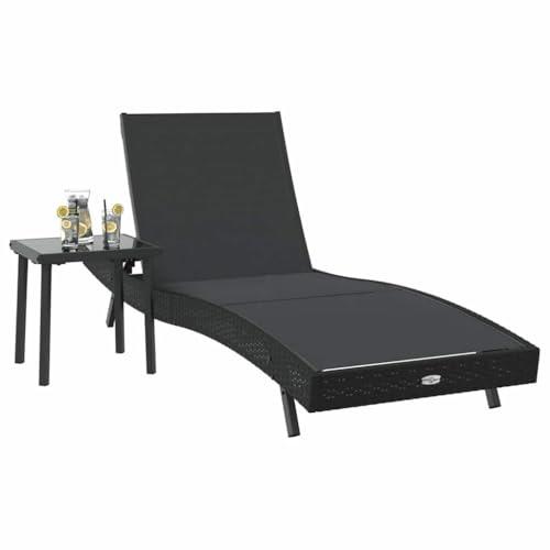 vidaXL Sun Lounger with Table 2 pcs Black 40 x 40 x 40.5 cm, Outdoor Lounger, Adjustable Seating, Breathable Material, Waterproof, Modern Design, Garden Furniture, Terrace Relaxation