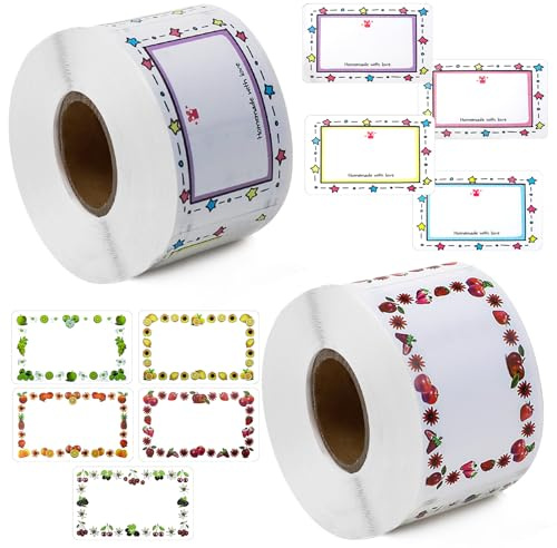 Marmeladen Etiketten Selbstklebend, Etiketten zum Beschriften, 50 x 30mm Beschriftungsetiketten, Zwei verschiedene Muster, für Gläser, Marmelade, Flaschen, Tüten (1000 Stück)