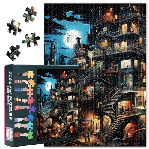 Fantasy Jigsaw Puzzles, Fantasy City at Night Puzzle for Adults 1000 Pieces, Impossible Challenging Difficult Jigsaw Puzzles for Adults, 19.5 x 27.5 Inch