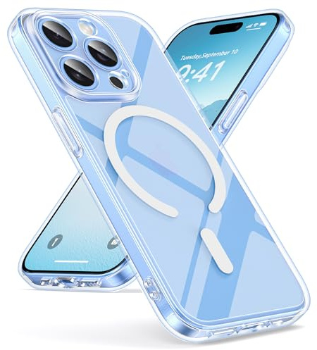 Oududianzi-Magnetisch Hülle für iPhone 15 Pro mit Magsafe, Transparent | Durchscheinende Mattierte PC Rückseite TPU Silikon Schutzhülle, Kameraschutz Transluzente Matt Kratzfest Stoßfest Handyhülle