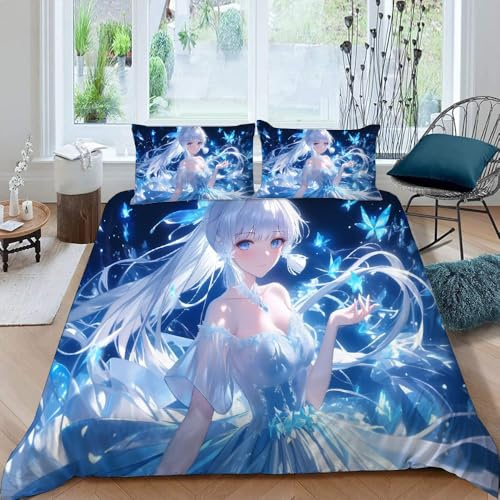 Generisch Japan Anime Bettwäsche 135x200 Manga Mädchen Bettbezug mit ReißVerschluss Kinder Bettwäsche Set mit Kissenbezug 80x80 Weich Mikrofaser 3D Motiv Pour Jungen Mädchen H257