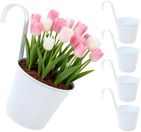 CITÉTOILE - Juego de 4 Macetas Colgantes Grandes con Agujero de Drenaje y Asas Extraíbles - Set Multicolor para Plantas Colgantes de Balcón, Terraza o Interior, Modelo 02