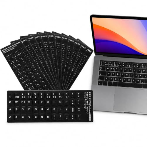 Tofficu 10 Piezas Teclado Pegatinas Portugués Pegatinas Letras Adhesivas | Renueva Tu Teclado, DiseñO Fino Resistente Al Desgaste, InstalacióN RáPida Sin Herramientas, Compatible Con PortáTil Pc Negro