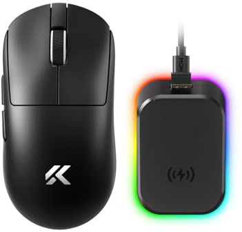 MCHOSE A7 V2 Ultra+ kabellose Gaming-Maus mit magnetischer Ladestation, Tri-Mode-Verbindung, 59 Gramm, PAW3950 TI 42K DPI Sensor, kabelgebunden/kabellos, Dual 8K Polling - Schwarz