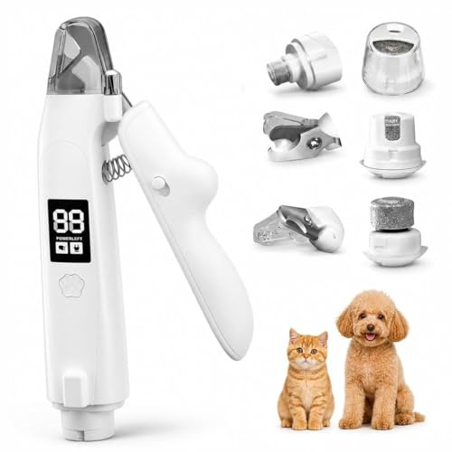 2-in-1 Dog Nail Clippers Grinder with LED Light LCD Display,Safe Silent Electric Dog Nail File Cat Claw Trimmer with Safety Guard Rechargeable for Small Medium Large Dogs & Cats,Easy Nail Trimmer File