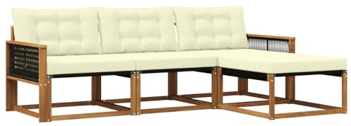 vidaXL Outdoor-Sofagarnitur mit Kissen 4 pcs Natur und Creme, Garten Sofa, modernes Eckmöbel, strapazierfähiges Set für die Terrasse, ideal zum Entspannen