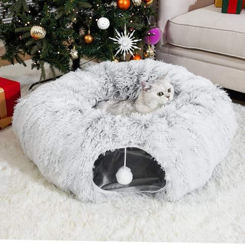Letto a tunnel per gatti da interni, per albero di Natale, ciambella, nascondiglio per gatti, gattini, conigli e cuccioli, accogliente cuccia con design divertente per giocare e rilassarsi