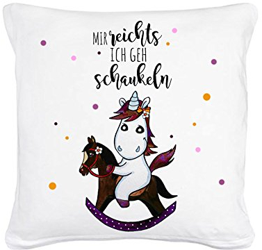 ilka parey wandtattoo-welt® Kissen Dekokissen Dekorationskissen Couchkissen Einhornkissen Einhorn Kissen Einhorn Schaukelpferd Spruch Mir reichts ich GEH schaukeln inklusive Füllung ks21
