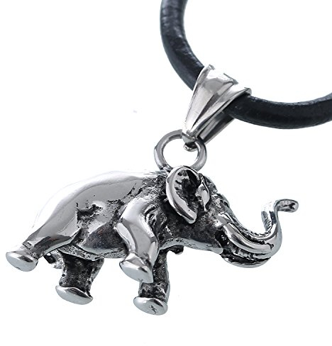 DonDon Herren Lederkette Leder Halskette 50 cm mit Edelstahl Anhänger Elefant Glücksbringer