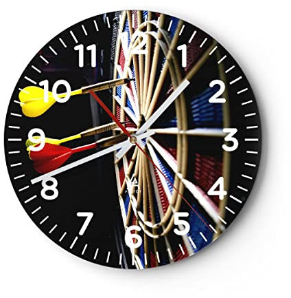 Modern Wanduhr Pfeil Darts Spaß Schild 40x40cm Rund Groß Wand Uhr Glas Analog Zimmeruhren Küche Büro Wohnzimmer Glasuhr Wall Clock Dekoration Design Wanddekoration Küchenuhr C4AR40x40-2199