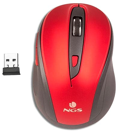 NGS EVO MUTE RED - Kabellose Optische Maus, 2.4GHz, USB-Maus für Computer oder Laptop mit 5 LautloseTasten und Scrollfunktion, 800/1600dpi, Rot