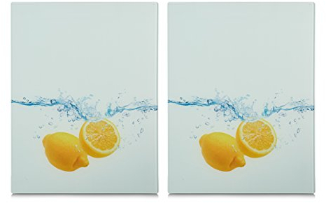 Zeller 26324 Herdabdeck-/Schneideplatten Lemon Splash XL, ESG-Sicherheitsglas, ca. 40 x 52 cm, Herabdeckplatte, Arbeitsfläche Küche