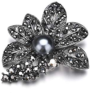JczR.Y Broche vintage en forme de fleur en cristal noir pour femme