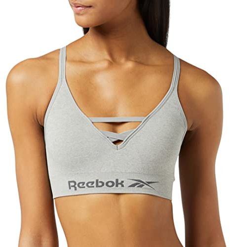 Reebok, Damen, Nahtloser BH, elastisches, Bauchfreies Sport-Top, ohne Bügel, Rücken im Racer Style, in Grau
