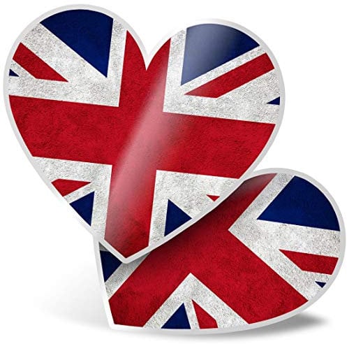 2 x 7.5cm Heart Stickers - Union Jack Flag GB UK England Decals 2240