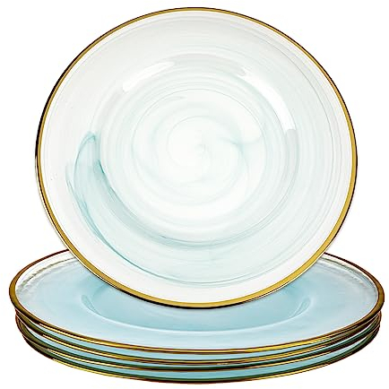 Koyal Wholesale 13 Glass Blue Charger Plates, Set 4 Light Blue Charger Plates With Gold Rim, Cloud Dusty Blue Charger Plates Bulk, Baby Blue Glass Charger & Service Plates
