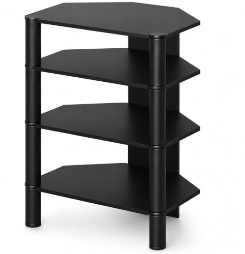 Sonorous RX-2140-BLK HiFi Rack 4 Ebenen aus Schwarzem Sicherheitsglas 86x60x50 cm Aluminium Schwarz Audio Video Möbel bis 65 kg mit Kabelmanagement
