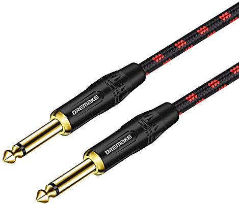 DREMAKE 3FT Jack 6.35mm TS 1/4 Inch to 1/4 Inch Guitar Cable 6.35mm Male to 6.35mm Male Quarter Inch Audio Guitar Instrument Patch Cable for E-Piano, Saxophone, Bass, Keyboard Black/Red Tweed