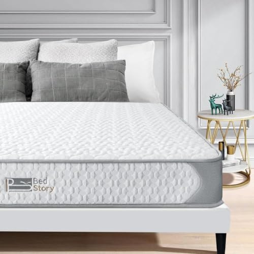 BedStory Silberne Doppelmatratze, Schaumstoff und Spiralfeder, mittelfest, 135 x 190 x 14 cm