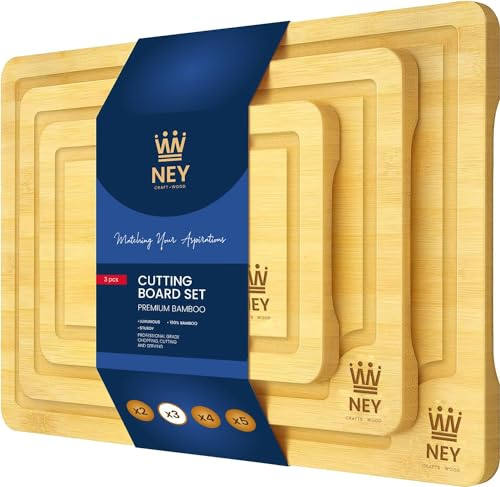 Lot de 3 grandes planches à découper 2 en 1 en bois de bambou de qualité supérieure avec rainure pour jus,Qualité professionnelle pour cuisine,Planches à découper parfaites pour pain, viande, fruits
