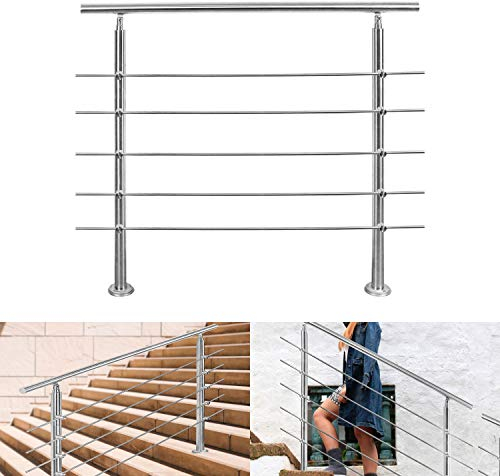 Rotemion Pasamanos 120 cm 5 barras transversales para barandilla de balcón barandilla de escalera interior y exterior para el hogar kit de barandilla de acero inoxidable