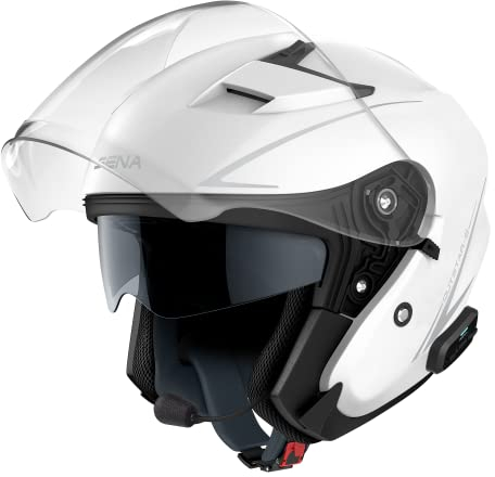 Sena Outstar S Smart Jethelm mit integrierter Bluetooth Intercom & Smartphone Konnektivität (Weiß, S)
