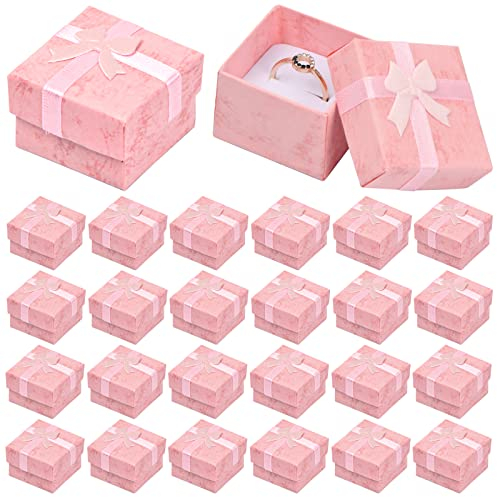 24 Piezas Caja de Regalo para Joyería, Caja del Anillo, Pequeño Cajitas de Carton para Regalos, Cajas de Presentación, Caja de Papel para Exhibir Pendiente Collar Anillo, 4x4x3cm (Rosa)