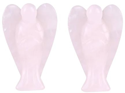 Beufee 2 pièces Ange Poche Pierre, Quartz Rose Anges Figurines Quartz Rose Naturel Ange Gardien Mini Ange Statue de guérison