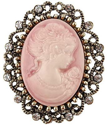 Unbekannt Brosche mit Kamee-Anstecknadel, Rosa, Damen, Harz, 3,5 x 3 cm, Bronze-Stahl, Pink