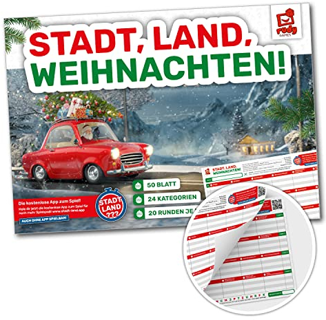 RUDY GAMES - Stadt, Land, Weihnachten! - Weihnachtsmann (Block) - Stadt, Land, Fluss Vorlage Block für Kinder und Familien - Wichtelgeschenk | Familienspiel | Mitbringsel…
