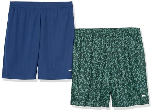 Amazon Essentials Men's Athletic Basketball Gym Shorts, Breathable Moisture-Wicking Loose-Fit with Elastic Waist, Pack of 2, Green Camouflage/Navy, XXL