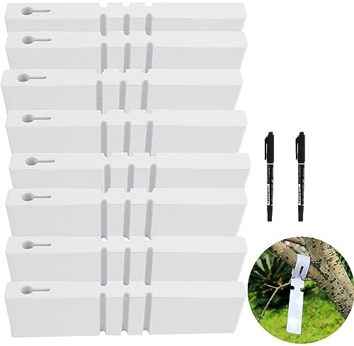 ZOENHOU 400 PCS 2 x 21cm Plastic Plant Tree Tags, White Waterproof Garden Wrap Around Hanging Tags, Nursery Plant Loop Lock Labels for Gradening, Outdoor Plants