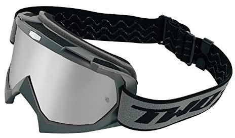TWO-X Cross-Brille - Motocross-Brille mit verspiegeltem silbernen Glas - Kratzfeste Motorrad-Brille - Enduro & Downhill - Modell Race - grau