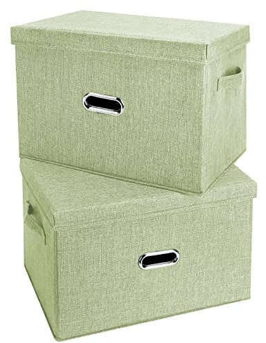 Valease Große faltbare Aufbewahrungskörbe aus Leinenstoff mit abnehmbarem Deckel und Griffen, waschbare Aufbewahrungsbox, Organizer, Behälter, Körbe, Kinderzimmer (grün, extra groß (2er-Pack))