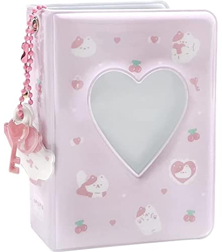 runrayay 3 Zoll süße Katze Kpop Photocard Holder Buch mit Anhängern, 40 Taschen Mini-Album, Kpop-Album Photocard Holder Liebe Hohl-Album, rosa