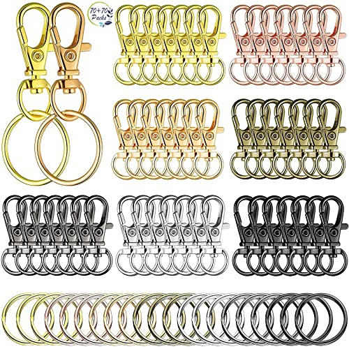 140 Stück Schlüsselanhänger Karabiner Karabinerhaken mit Drehgelenk Karabinerverschluss Schlüsselketten-Clip Schlüsselring für Schlüsselanhänger 25mm Schlüsselring(7 Farbe)