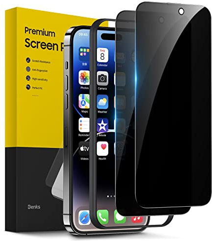 BENKS Full Screen Sichtschutz für iPhone 14 Pro Max Privacy Panzer Schutz Glas [9H Härte], [Bläschenfrei, Kratzfest] iPhone 14 Pro Max Schutzfolie Sichtschutz 2 Stück mit Positionierhilfe