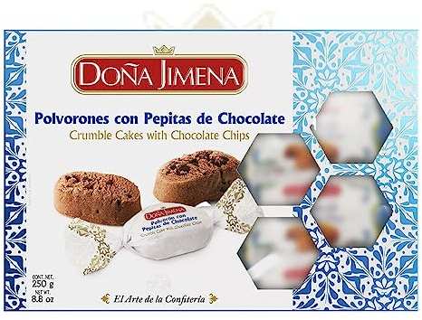 DOÑA JIMENA - Polvorones Chocolat avec Pépites de Chocolat, Qualité Suprême, Douceur typique de Noël, Recette Artisanale, 250g