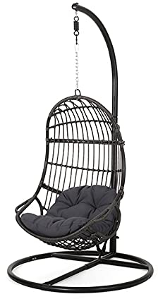 MOLVUS Rattan-Terrassenschaukelstuhl für den Außenbereich, Gartenmöbel, Schaukel, Hängesessel, Schaukel, Lounge-Stuhl (Farbe: Grau, Dunkelgrau, Schwarz)