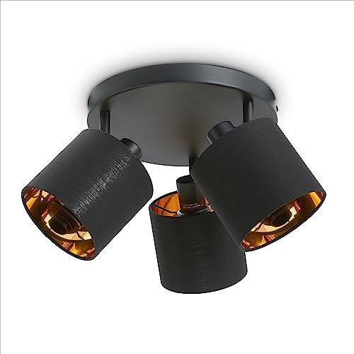 Paco Home LED Pendellampe Wandlampe Deckenlampe Wohnzimmer Esszimmer Schlafzimmer Modernes Design Uni Schirm Stoff E14, Farbe:Schwarz-Gold, Leuchtentyp___Technologie:Wandleuchte 3xE14