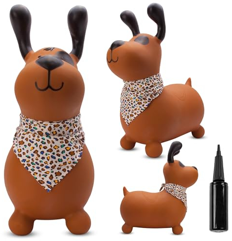 sun baby Animal Sauteur Gonflable, Jouet Enfant 1 an pour l'intérieur et l'extérieur, Design Ergonomique, Pompe Manuelle Incluse (Chien Brun)