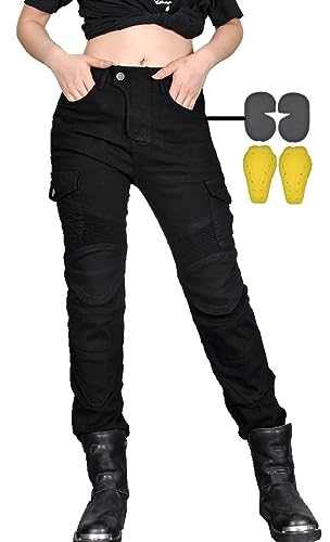 CBBI-WCCB Donna Moto Jeans Motociclette Pantaloni con Fodera Protettiva Motorcycle Pants (IT, Misura del girovita & Misura del Cavallo, 32, 31, Nero)
