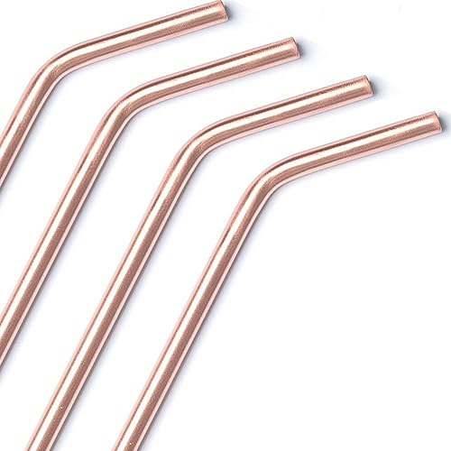Lot de 4 pailles réutilisables en cuivre, sûres et lavables, longueur 20,3 cm, respectueux de l'environnement, smoothie cocktail (bande)